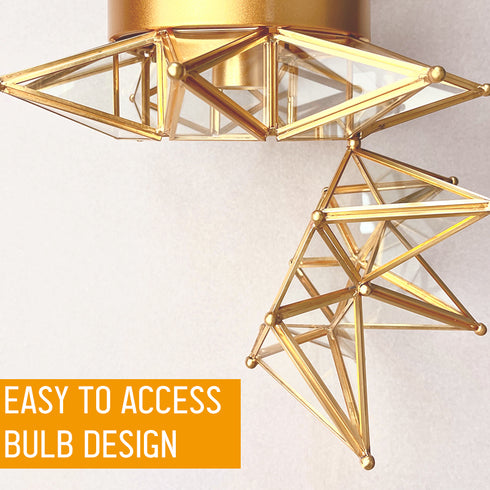 Brass Moravian Star Ceiling Light Flush Mount, Transparent, 12.7-IN